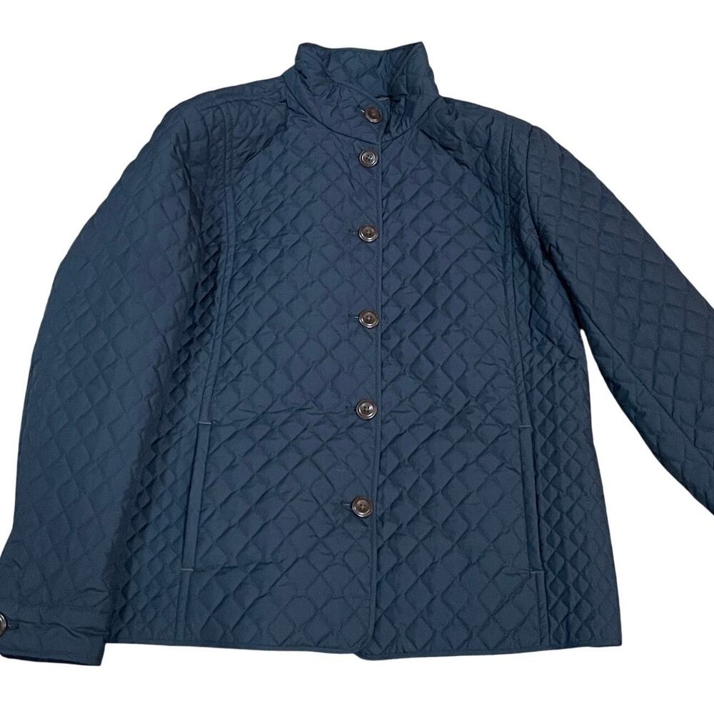 Lands End Quilted Barn Jacket XL 18 Navy Blue Insulated Primaloft Layer Coat